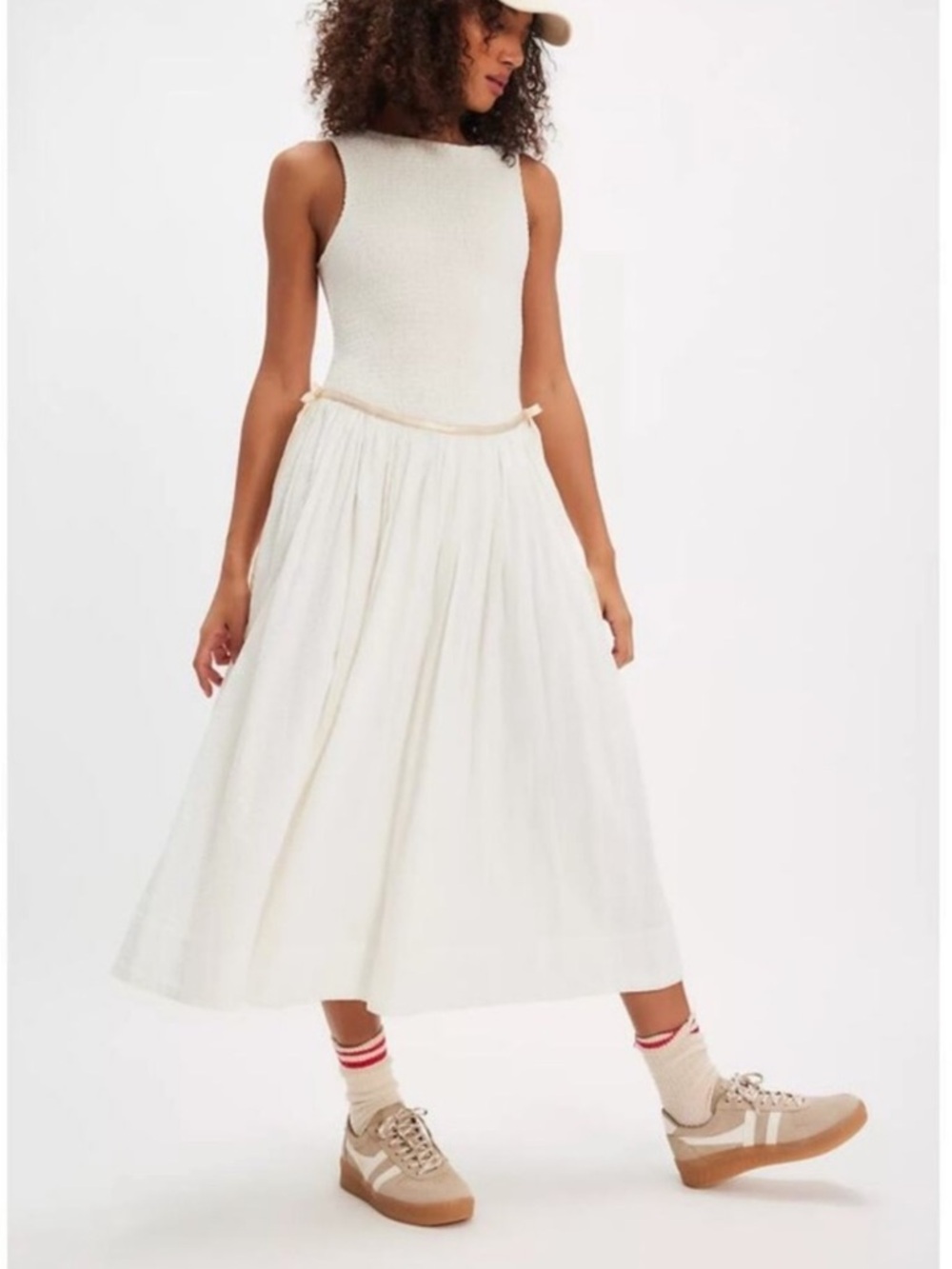 Free People nightingale Cream Textured Bodice Maxi Dress Ribbon small